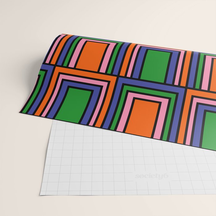 Colorful Retro Geometric Mod Portes Pattern Orange Pink Green Blue Wrapping Paper Gallery Image 2