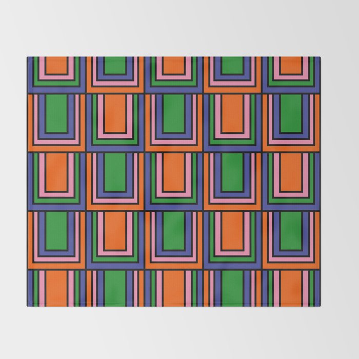 Colorful Retro Geometric Mod Portes Pattern Orange Pink Green Blue Throw Blanket Gallery Image 2