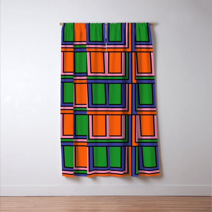 Colorful Retro Geometric Mod Portes Pattern Orange Pink Green Blue Window Curtain Gallery Image 3