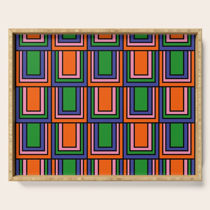 Colorful Retro Geometric Mod Portes Pattern Orange Pink Green Blue Serving Tray Gallery Image 1