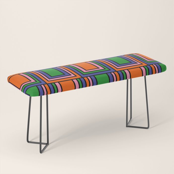 Colorful Retro Geometric Mod Portes Pattern Orange Pink Green Blue Bench Gallery Image 1