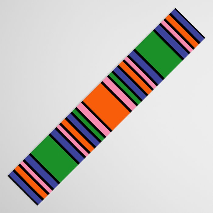 Colorful Retro Geometric Mod Portes Pattern Orange Pink Green Blue Table Runner Gallery Image 3