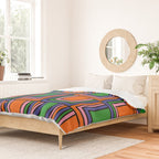Colorful Retro Geometric Mod Portes Pattern Orange Pink Green Blue Duvet Cover Gallery Image 2