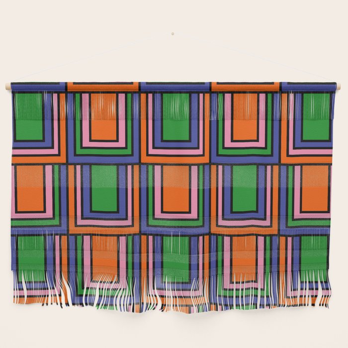 Colorful Retro Geometric Mod Portes Pattern Orange Pink Green Blue Wall Hanging Gallery Image 1
