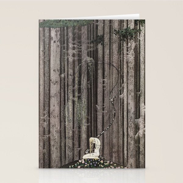 kay nielsen And then she lay on a little green patch in the midst of the gloomy thick wood Stationery Card Gallery Image 1