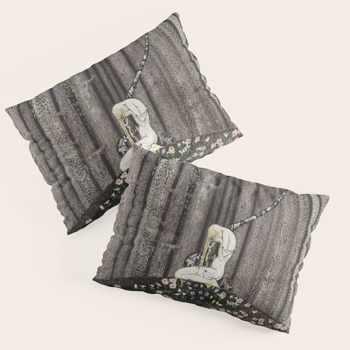 kay nielsen And then she lay on a little green patch in the midst of the gloomy thick wood Pillow Sham Gallery Image 3