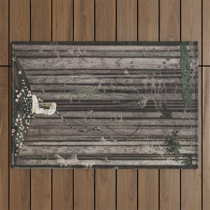 kay nielsen And then she lay on a little green patch in the midst of the gloomy thick wood Outdoor Rug Gallery Image 1