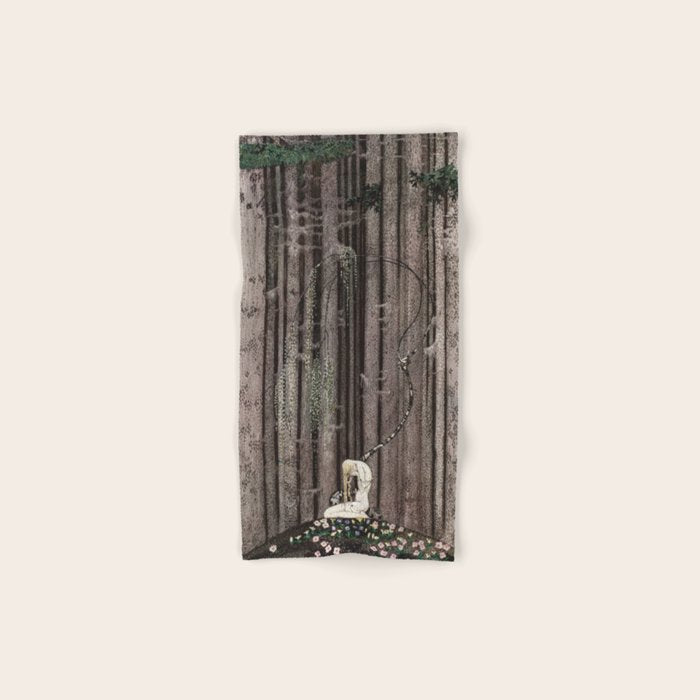 kay nielsen And then she lay on a little green patch in the midst of the gloomy thick wood Bath Towel Gallery Image 1