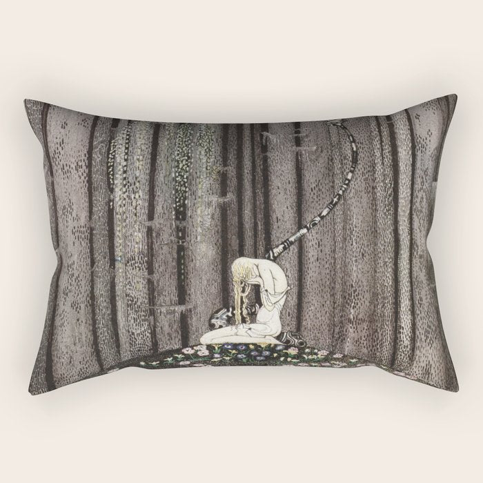 kay nielsen And then she lay on a little green patch in the midst of the gloomy thick wood Rectangular Pillow Gallery Image 1