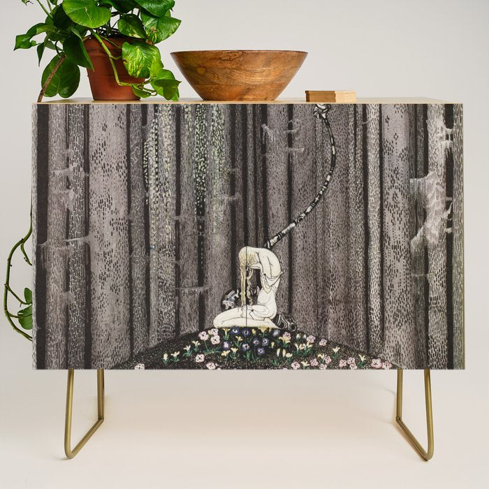 kay nielsen And then she lay on a little green patch in the midst of the gloomy thick wood Credenza Gallery Image 1