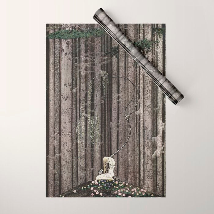 kay nielsen And then she lay on a little green patch in the midst of the gloomy thick wood Wrapping Paper Gallery Image 1