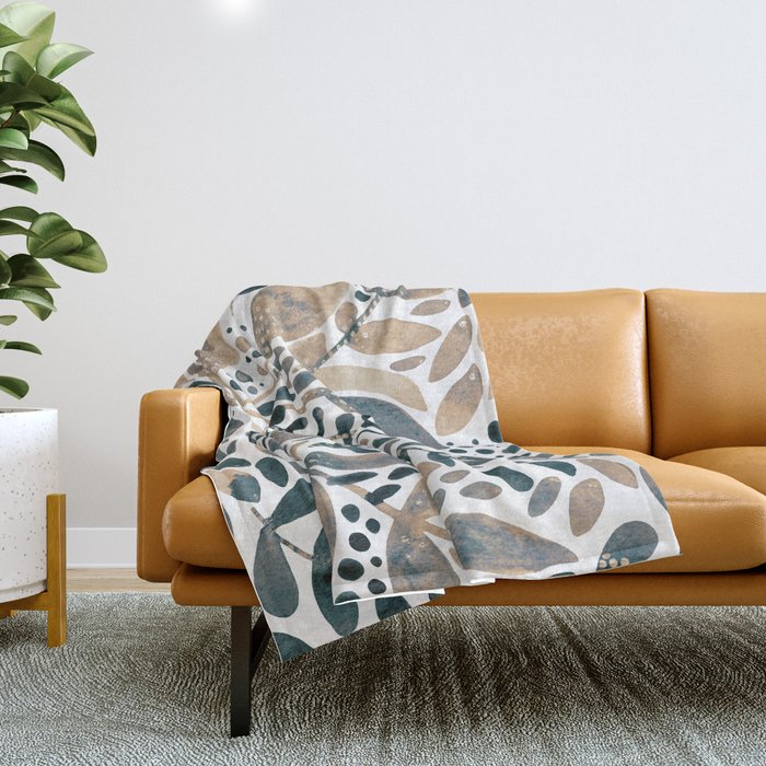 Watercolor branches and leaves - neutral Throw Blanket Gallery Image 1