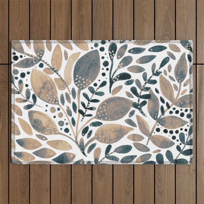 Watercolor branches and leaves - neutral Outdoor Rug Gallery Image 1