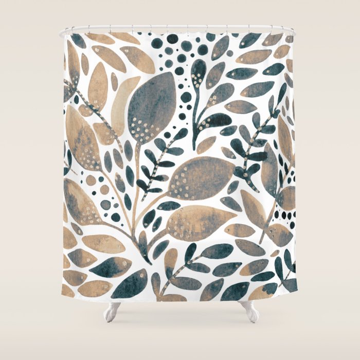 Watercolor branches and leaves - neutral Shower Curtain Gallery Image 1
