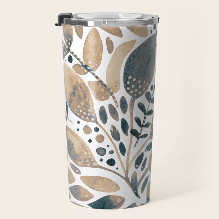 Watercolor branches and leaves - neutral Travel Mug Gallery Image 3