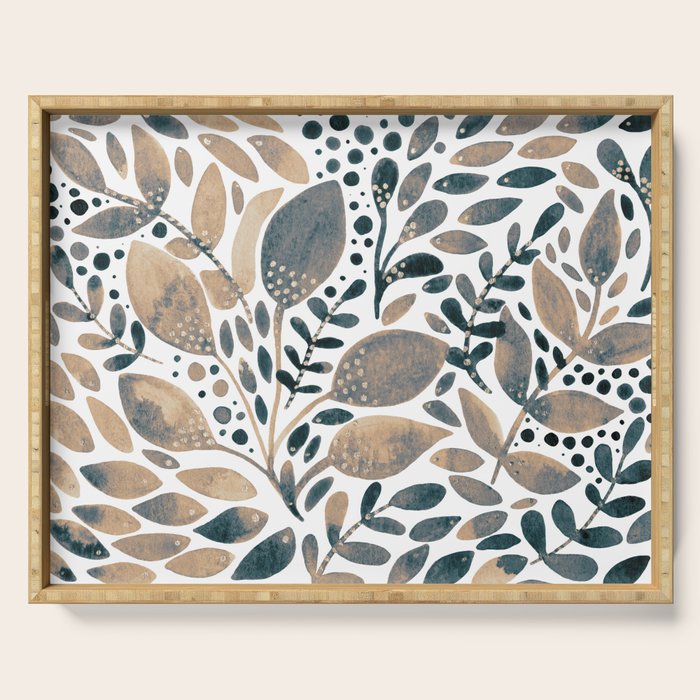 Watercolor branches and leaves - neutral Serving Tray Gallery Image 1