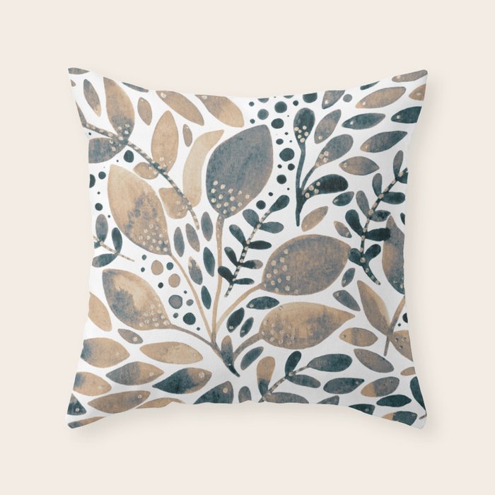 Watercolor branches and leaves - neutral Throw Pillow Gallery Image 1