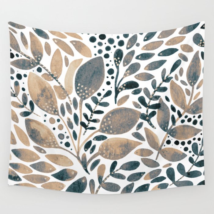 Watercolor branches and leaves - neutral Wall Tapestry Gallery Image 4