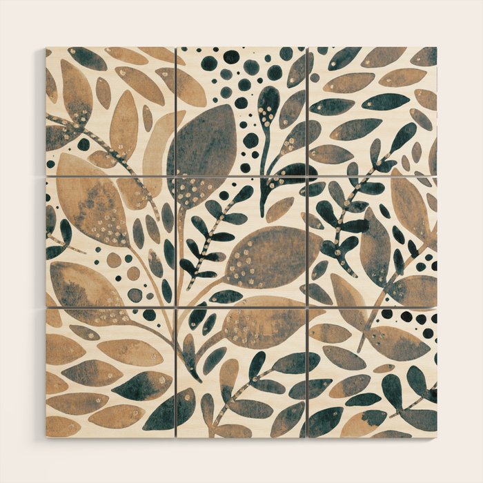 Watercolor branches and leaves - neutral Wood Wall Art Gallery Image 1