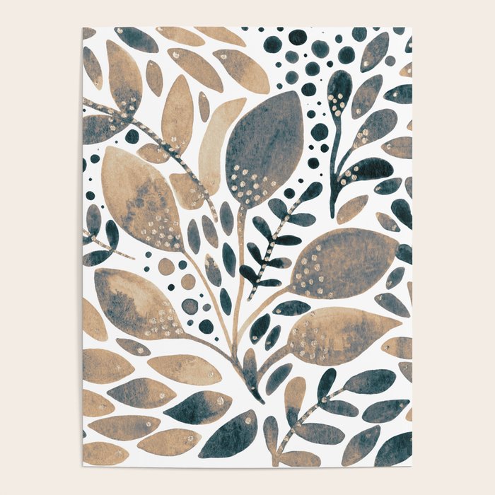 Watercolor branches and leaves - neutral Poster Gallery Image 1