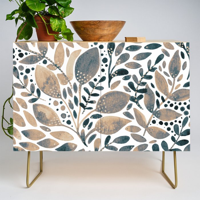Watercolor branches and leaves - neutral Credenza Gallery Image 1