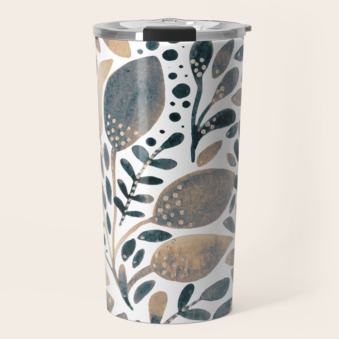 Watercolor branches and leaves - neutral Travel Mug Gallery Image 1