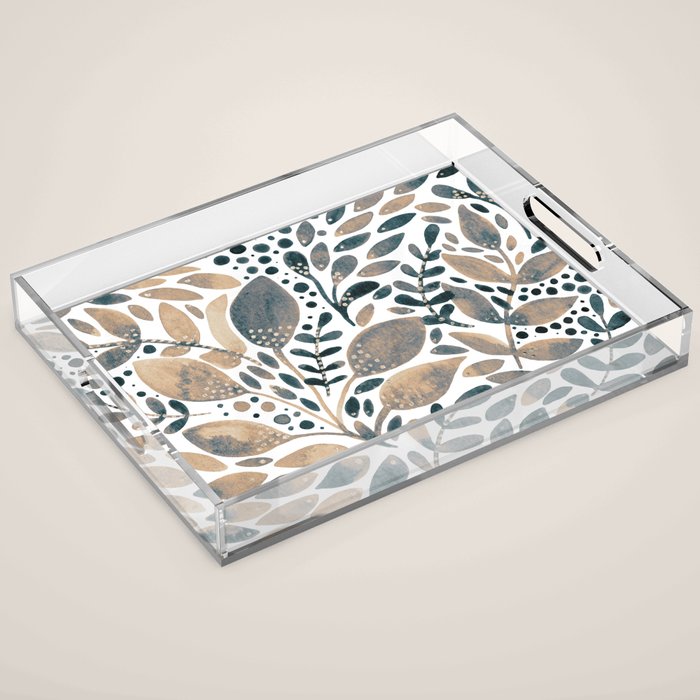 Watercolor branches and leaves - neutral Acrylic Tray Gallery Image 1