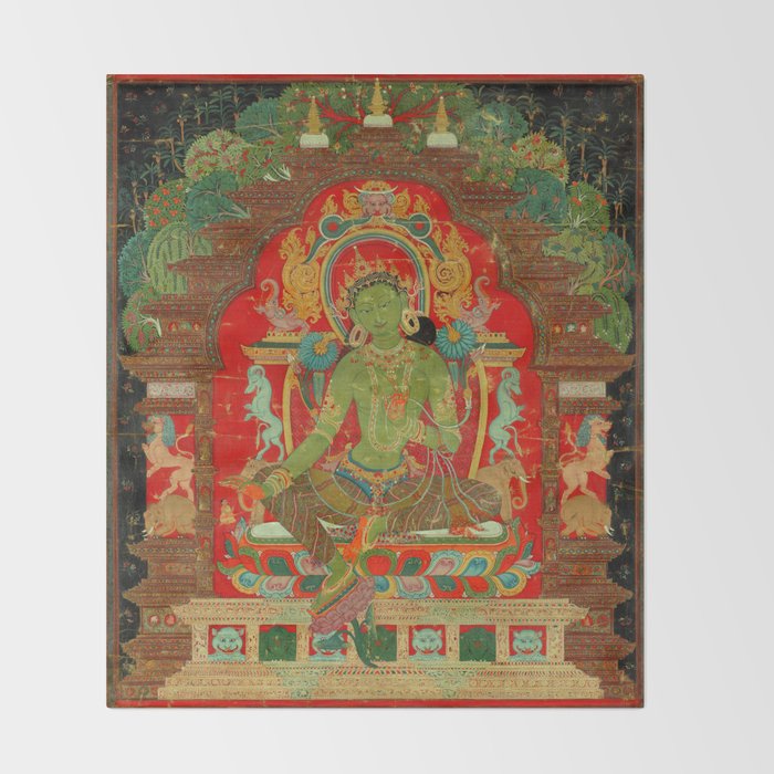Green Tara, Tibet, 13th century Throw Blanket Gallery Image 2