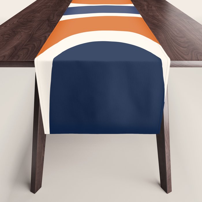 Abstract Shapes 14 in Orange and Navy Blue (Rainbow and Moon Phases Abstraction) Table Runner Gallery Image 1