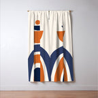 Abstract Shapes 14 in Orange and Navy Blue (Rainbow and Moon Phases Abstraction) Window Curtain Gallery Image 3