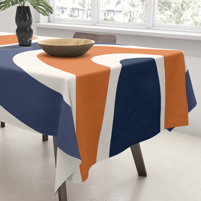 Abstract Shapes 14 in Orange and Navy Blue (Rainbow and Moon Phases Abstraction) Tablecloth Gallery Image 3