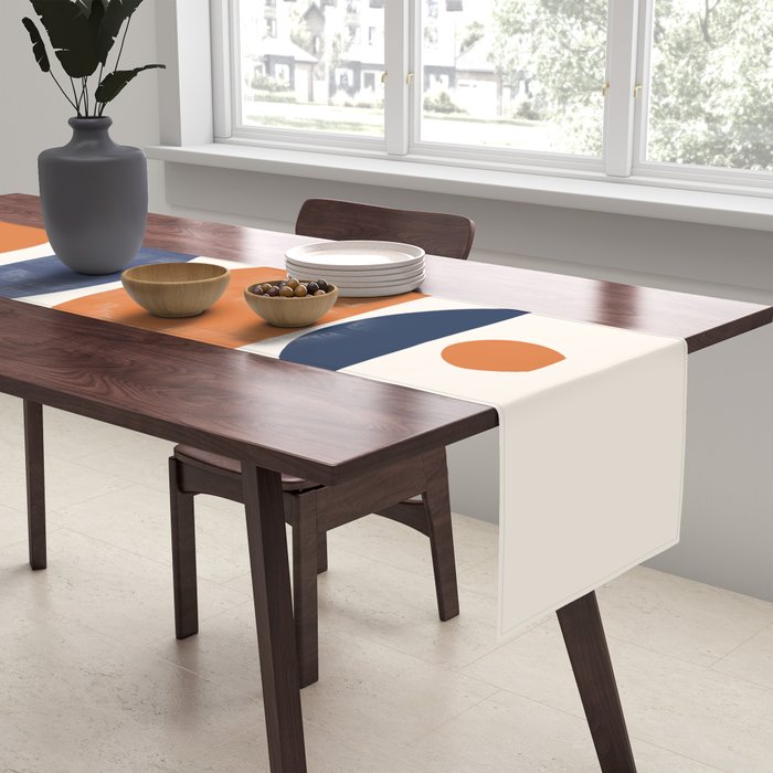 Abstract Shapes 14 in Orange and Navy Blue (Rainbow and Moon Phases Abstraction) Table Runner Gallery Image 2