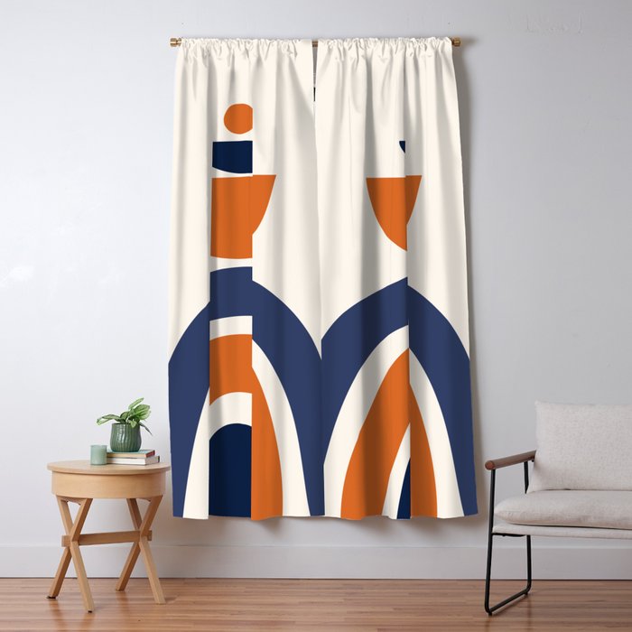 Abstract Shapes 14 in Orange and Navy Blue (Rainbow and Moon Phases Abstraction) Window Curtain Gallery Image 5