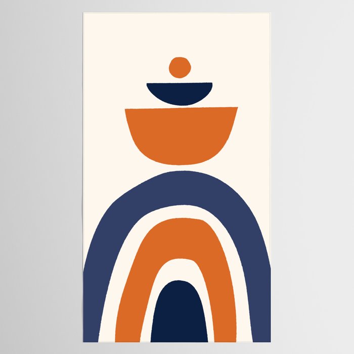 Abstract Shapes 14 in Orange and Navy Blue (Rainbow and Moon Phases Abstraction) Tablecloth Gallery Image 2