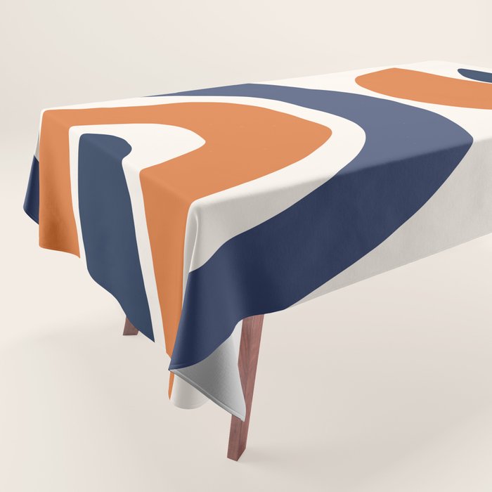 Abstract Shapes 14 in Orange and Navy Blue (Rainbow and Moon Phases Abstraction) Tablecloth Gallery Image 1