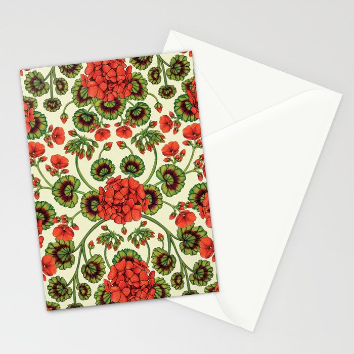 Red Geraniums -  Vintage-Inspired Floral Pattern For Spring Stationery Card Gallery Image 2