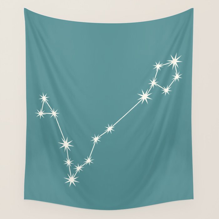 Pisces Zodiac Star Constellation Line Art Teal Wall Tapestry Gallery Image 1