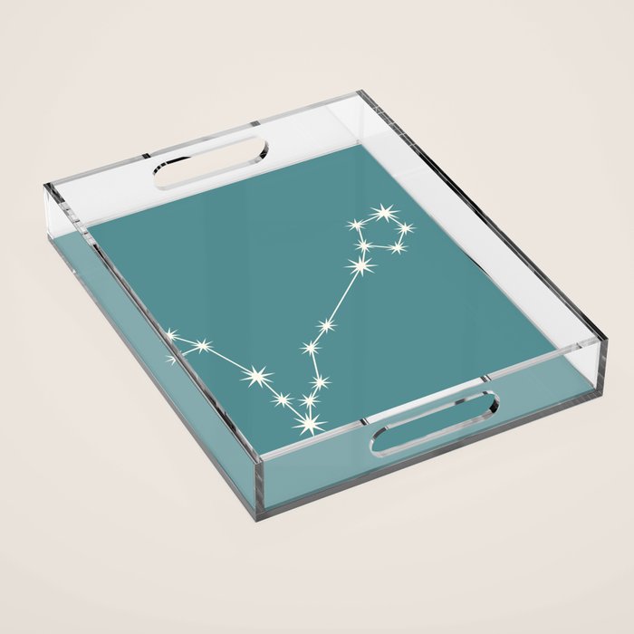 Pisces Zodiac Star Constellation Line Art Teal Acrylic Tray Gallery Image 1