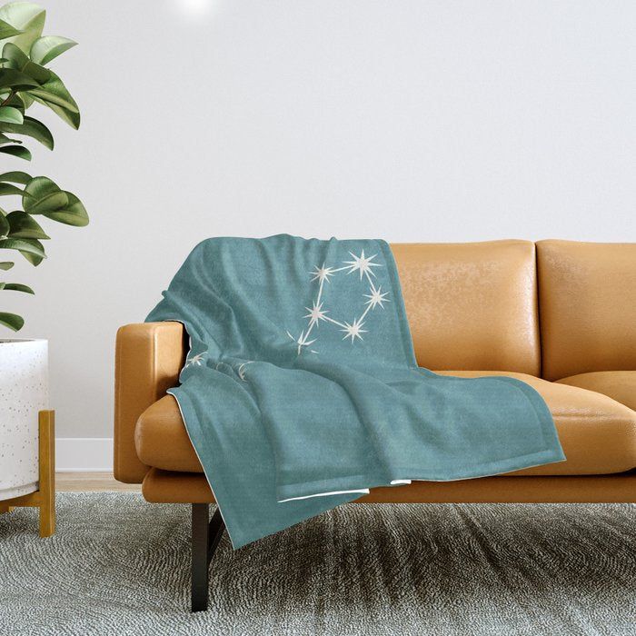 Pisces Zodiac Star Constellation Line Art Teal Throw Blanket Gallery Image 1