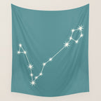 Pisces Zodiac Star Constellation Line Art Teal Wall Tapestry Gallery Image 4