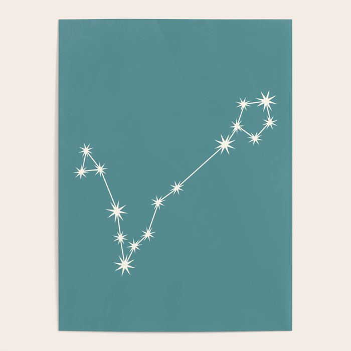 Pisces Zodiac Star Constellation Line Art Teal Poster Gallery Image 1