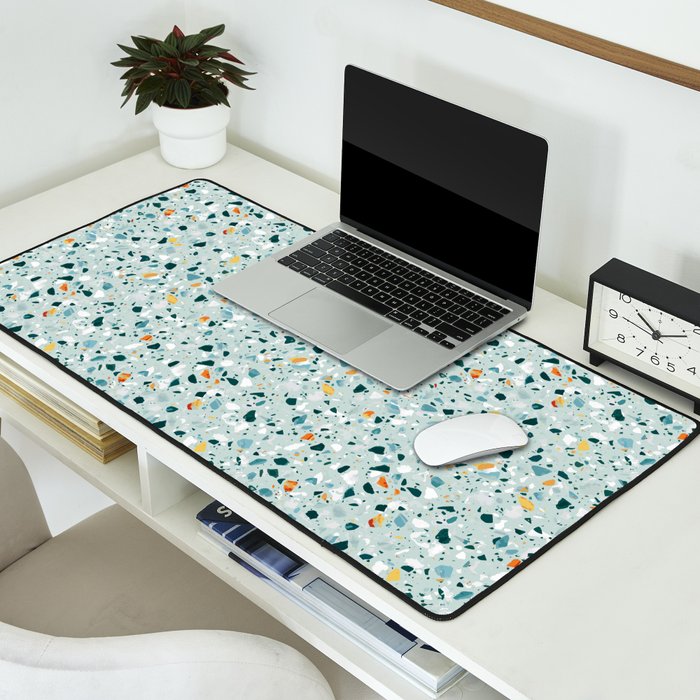 Mint Terrazzo, Eclectic Marble Texture Pattern, Colorful Neutral Pastel Illustration, Floor Tiles Desk Mat Gallery Image 2