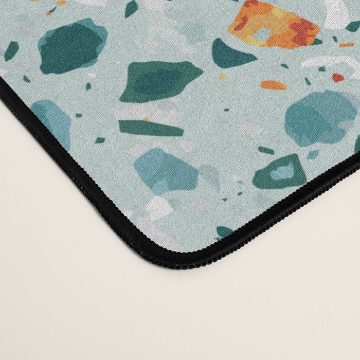 Mint Terrazzo, Eclectic Marble Texture Pattern, Colorful Neutral Pastel Illustration, Floor Tiles Desk Mat Gallery Image 4