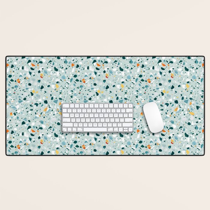Mint Terrazzo, Eclectic Marble Texture Pattern, Colorful Neutral Pastel Illustration, Floor Tiles Desk Mat Gallery Image 1