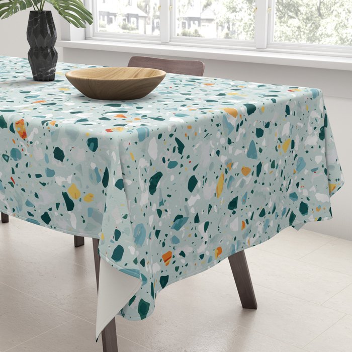 Mint Terrazzo, Eclectic Marble Texture Pattern, Colorful Neutral Pastel Illustration, Floor Tiles Tablecloth Gallery Image 3