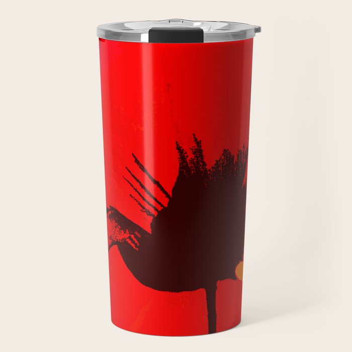 Large Red Poppy Orange Background #decor #society6 #buyart Travel Mug Gallery Image 1