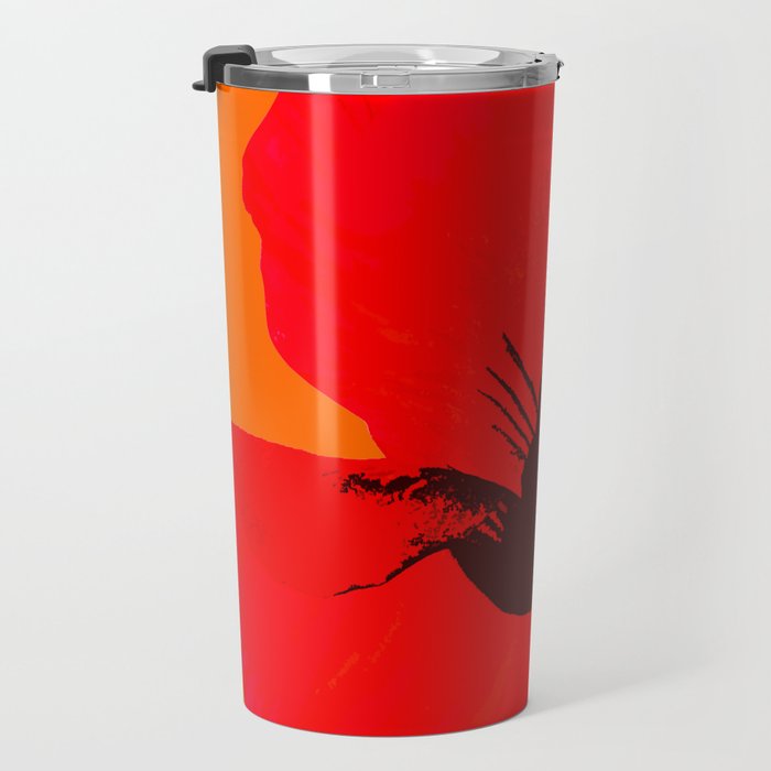 Large Red Poppy Orange Background #decor #society6 #buyart Travel Mug Gallery Image 3