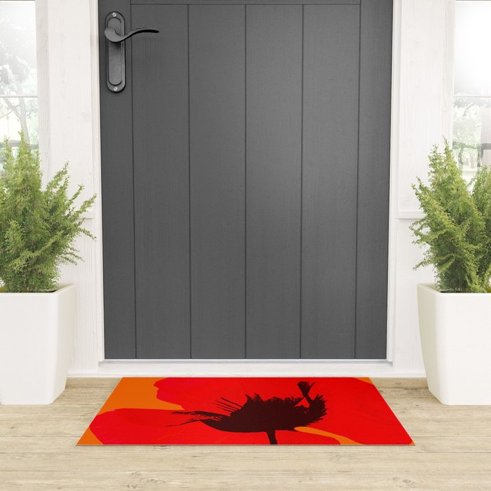Large Red Poppy Orange Background #decor #society6 #buyart Welcome Mat Gallery Image 3