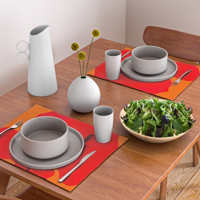 Large Red Poppy Orange Background #decor #society6 #buyart Placemat Gallery Image 2