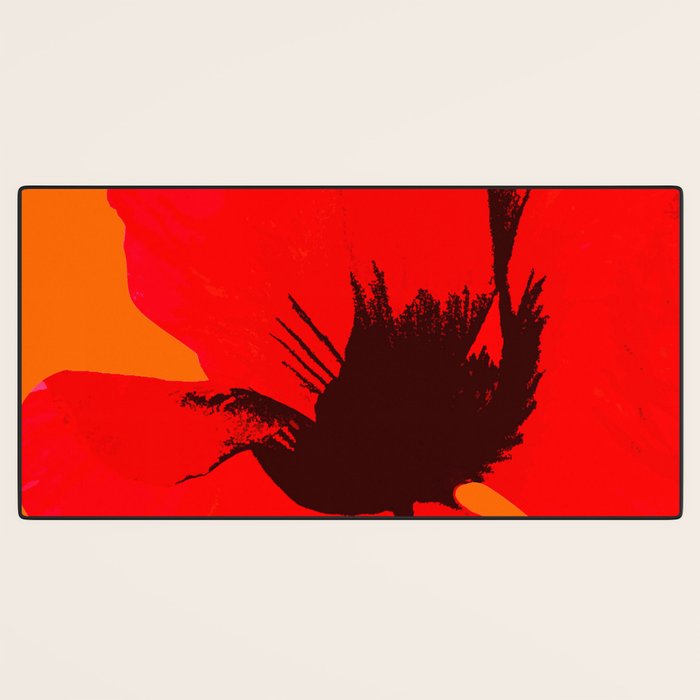 Large Red Poppy Orange Background #decor #society6 #buyart Desk Mat Gallery Image 3